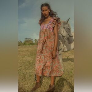 ALIX OF BOHEMIA Emmaline Patchwork Printed Ruffled Cotton Midi Dress Small NWT